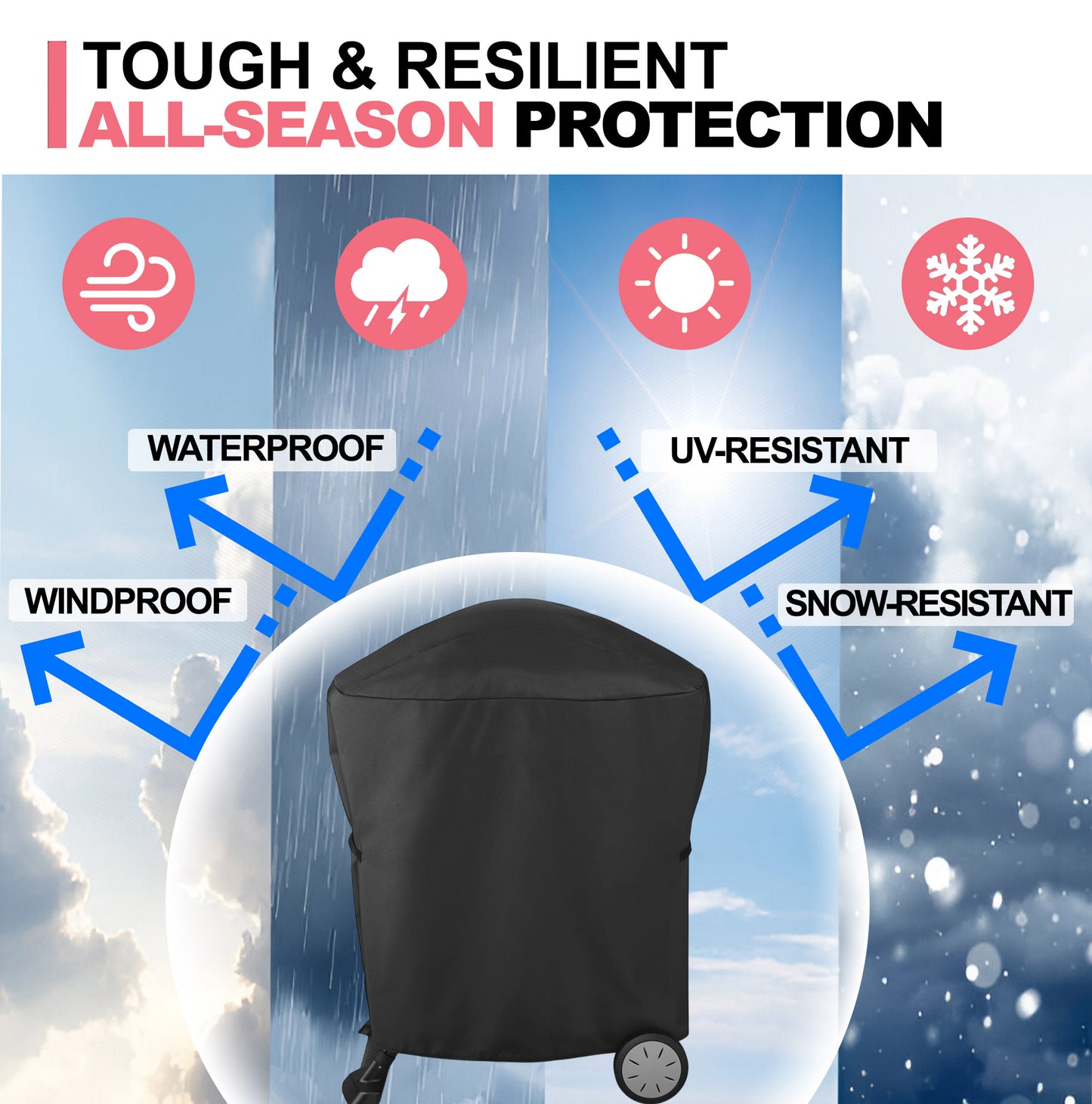 7113 BBQ Grill Cover for Weber Q100/Q1000/Q200/Q2000 Series Grills, 600D Oxford Fabric, Heavy Duty & Waterproof, PU Cover for Weber Q2400/Q2200/Q1200/Q220/Q120 Gas Grills (81 L x 43 W x 89 H cm)
