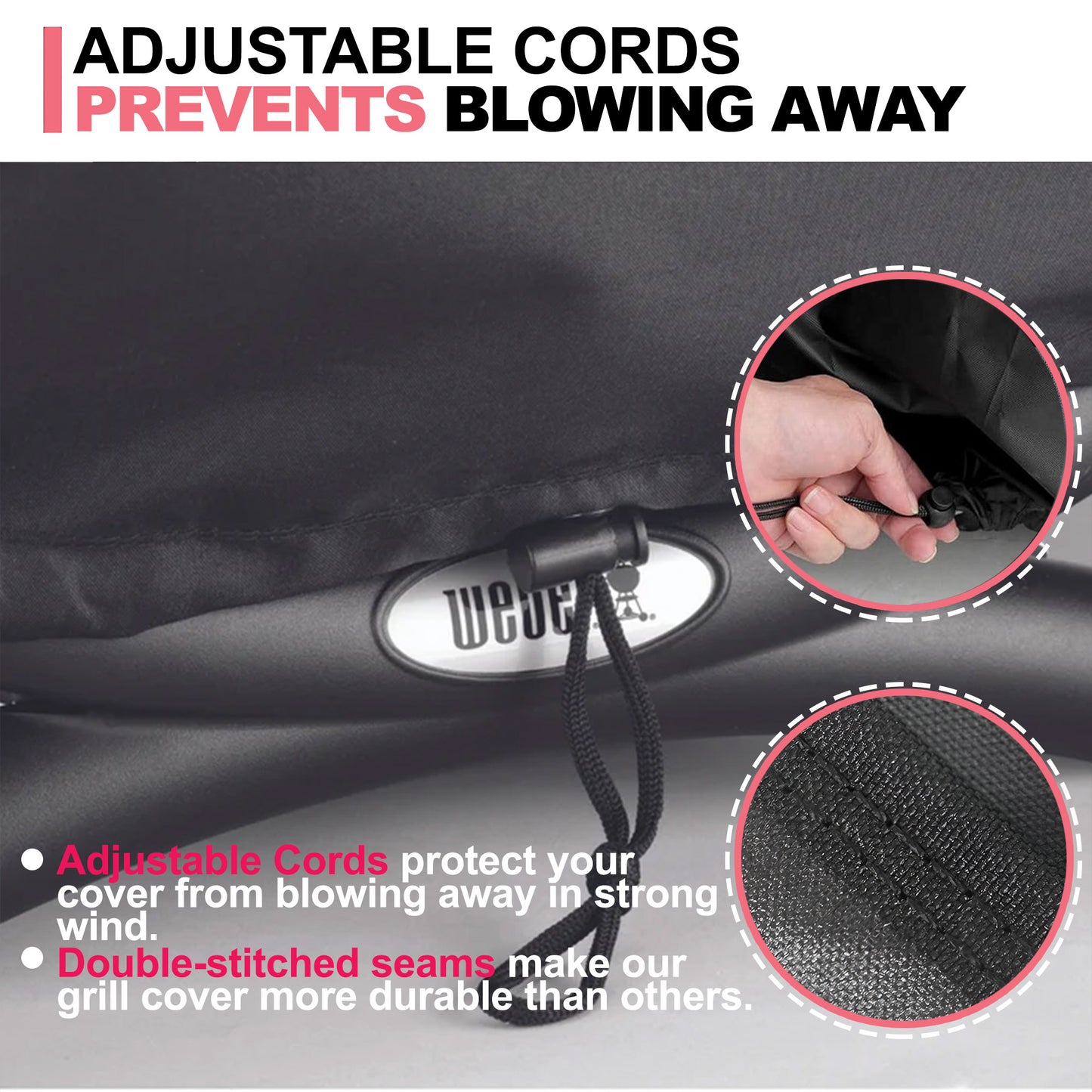 7117 BBQ Grill Cover for Weber Q100/Q120/Q1000/Q1200/Q1400 Grills, 600D Oxford Fabric, Heavy Duty & Waterproof, PU Cover for Weber Q100 and Q1000 Series Gas Grills (71 L x 43.2 W x 35.6 H cm)