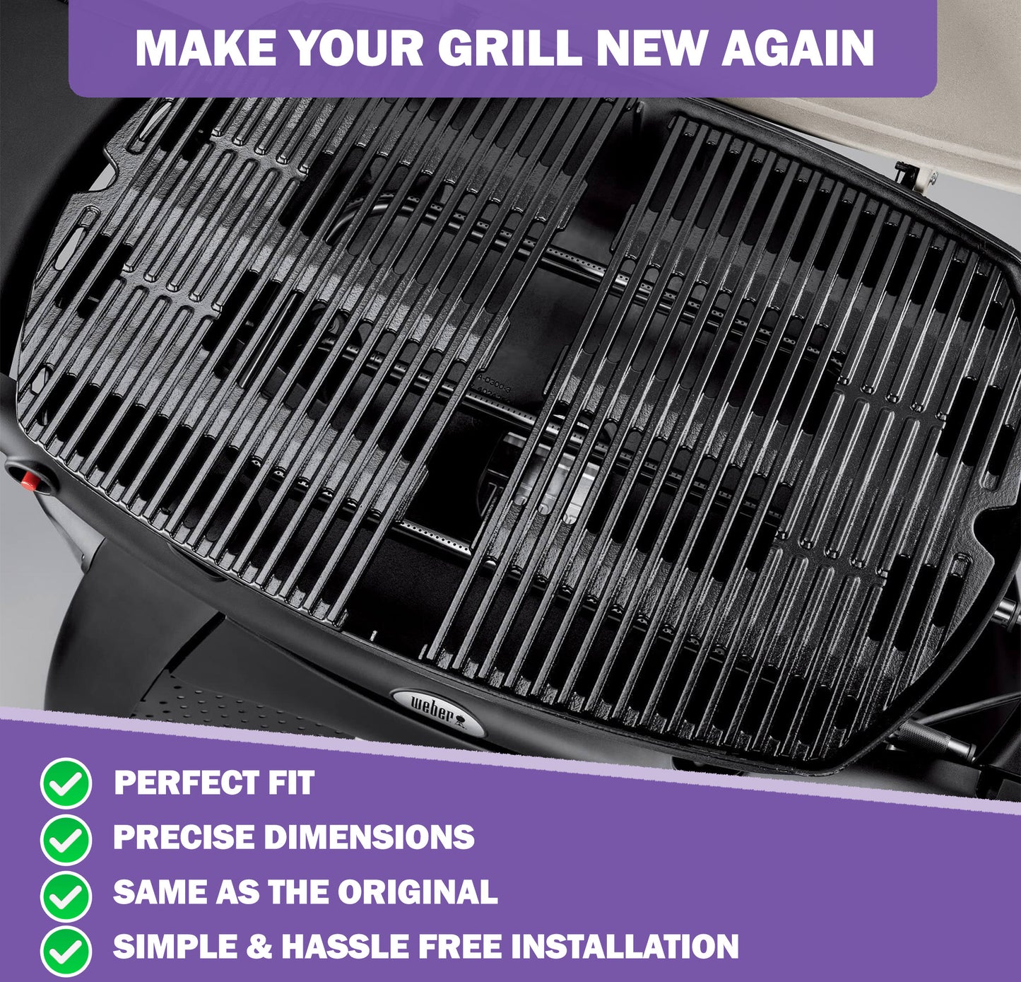 7646 7584 Gusseiserne Grillroste für Weber Q300, Q320, Q3000, Q3100, Q3200 Serie Gasgrills, Weber Q 300/3000 Serie Grillroste