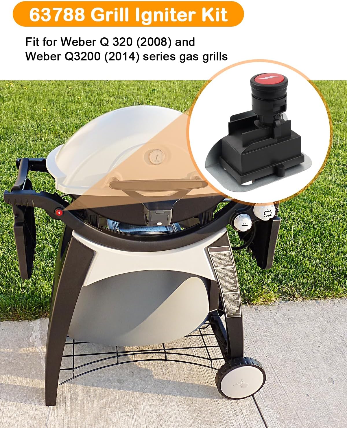 Grill Igniter Kit Replacement Fit for Weber Q320 Q3200 Portable Grills Parts Fit for Weber Q320 Grill Ignition Electronic Igniter Kit Replace 57060001 586002 57067001 Gas Grills Igniter