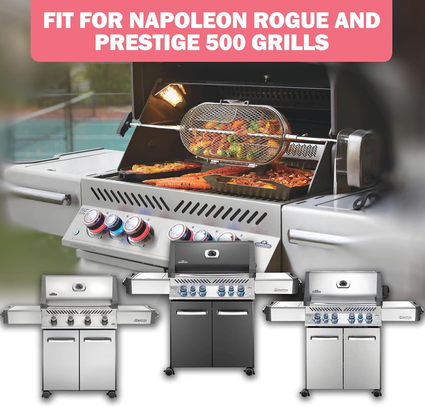 Sear Plates & Adjustable Burners Set for NAPOLEON P500RSIBPSS-3 Prestige 500 4-Burner Liquid Propane Infrared Gas Grill, Enameled Steel