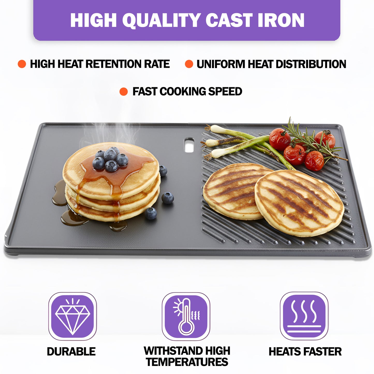 Flat Griddle for Weber Genesis II 400 & LX 400 (E-410, E-415, E-435, S-410, E-440) – Cast Iron 66089/66097