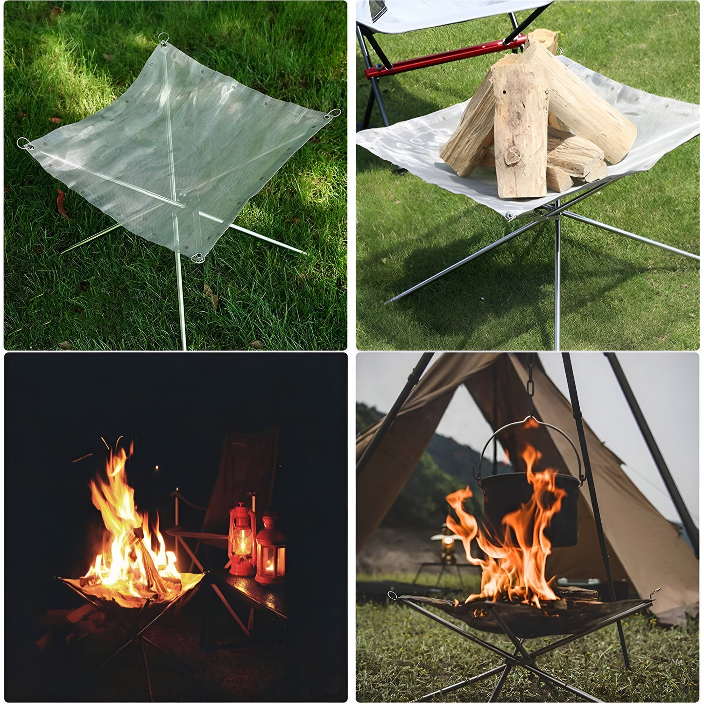 Tragbare Feuerstelle für den Außenbereich, 42 cm faltbare Feuerstelle aus Edelstahl mit Tragetasche für Camping, Picknick, Lagerfeuer, Terrasse, Garten