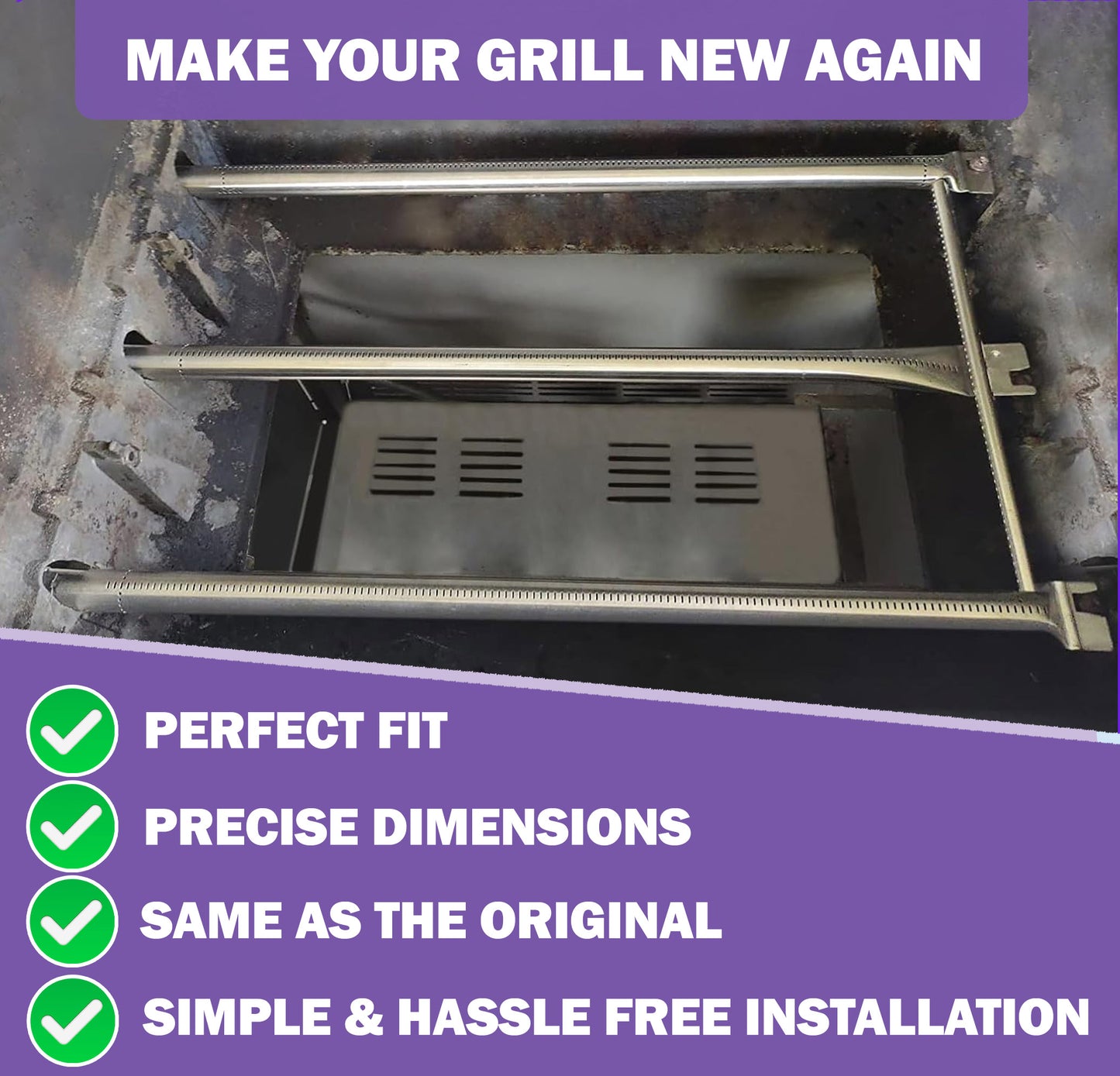 67722 67820 Ersatzbrenner für Weber Genesis 300 Serie Gasgrills (mit Seitenbrennersteuerung) E-310/E-320/EP-320/S-320/CEP-310 und viele mehr, Edelstahl
