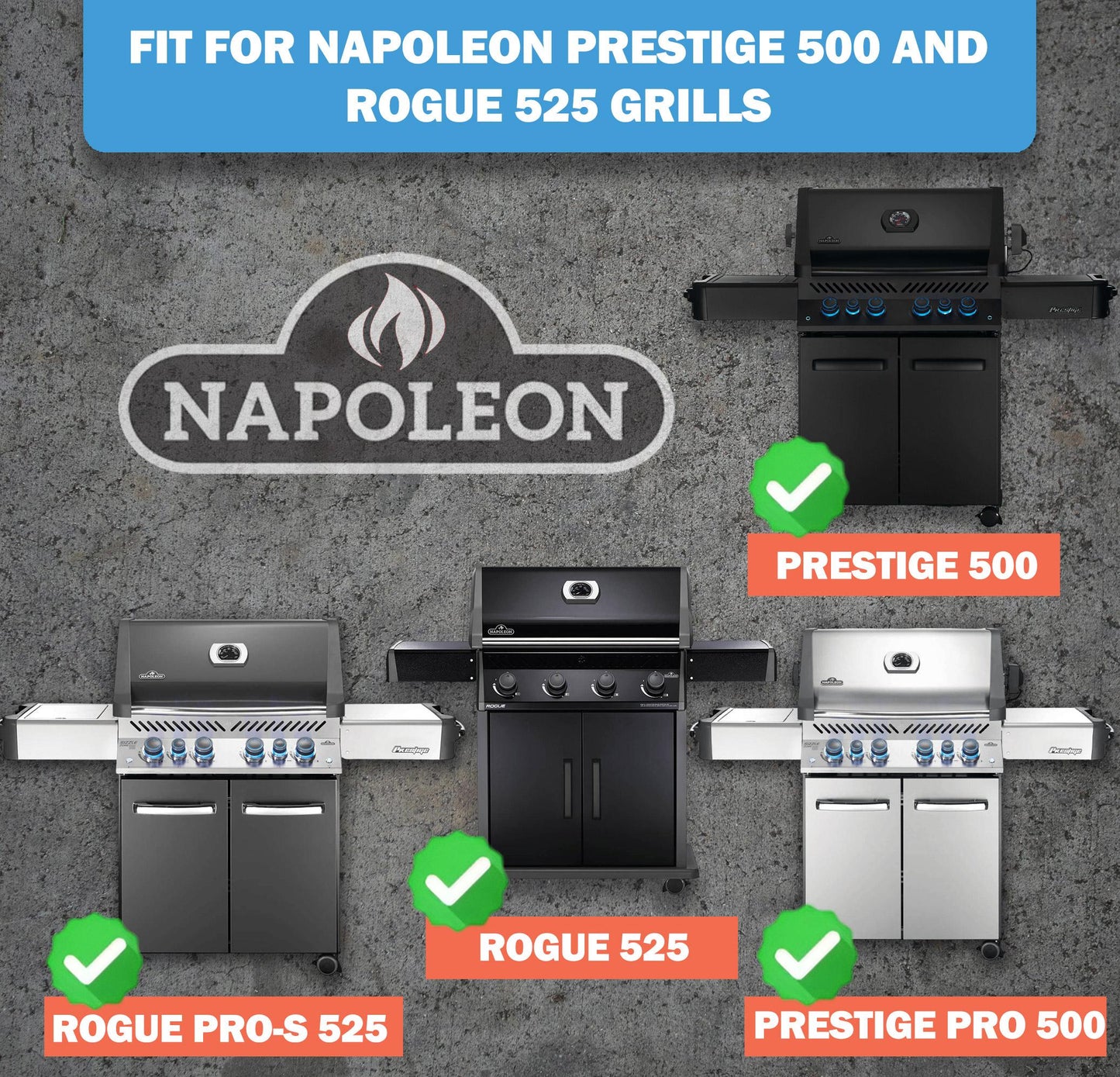 7-Pack Replacement Sear Plates for NAPOLEON Prestige 500 & Rogue 525 Series Grills, Enameled Steel