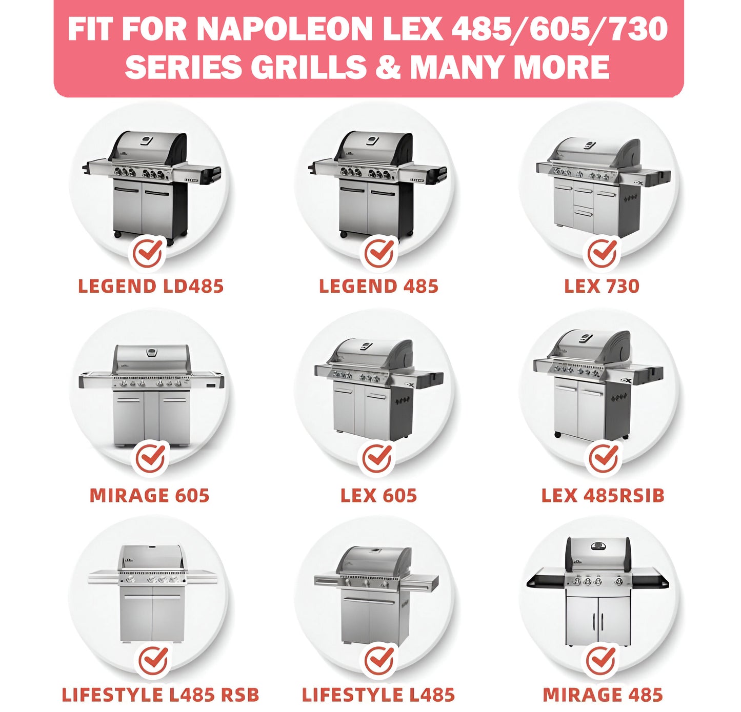 Universal Grill Parts for Napoleon Grills – Compatible with LEX 485, LEX 605, LEX 730, Mirage 485, Mirage 605, Lifestyle 485 & More, 4-Pack
