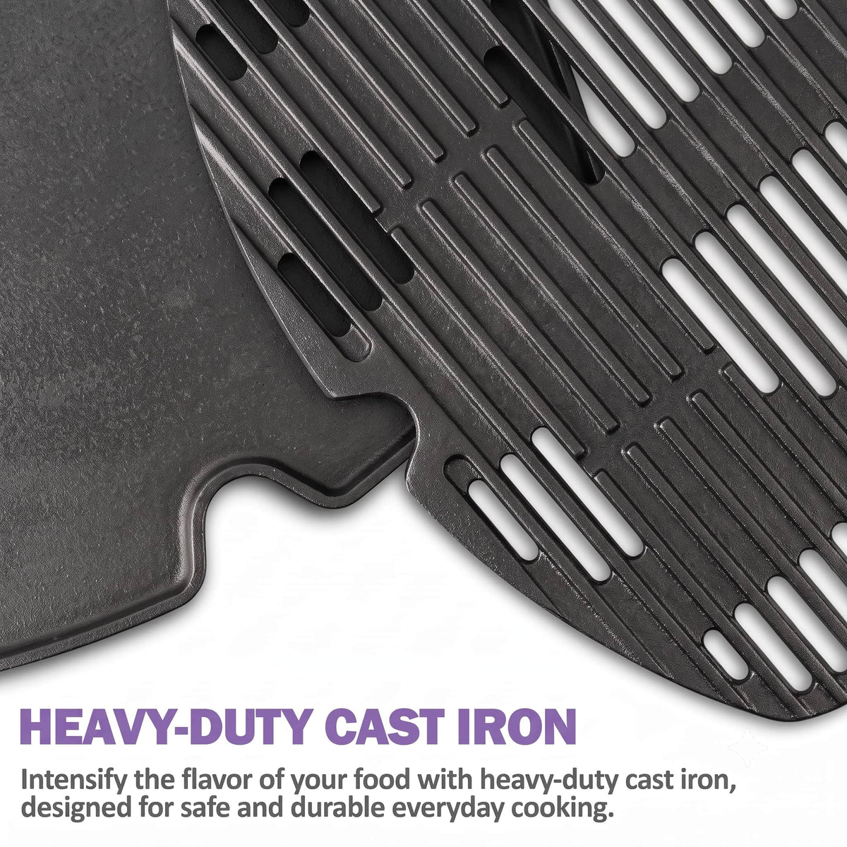 Replacement Cast Iron Grill Grate & Grill Griddle Set for Weber Q300, Q320, Q3000, Q3100, Q3200 Series (Pre-2023) – Replaces Weber 7646, 6506