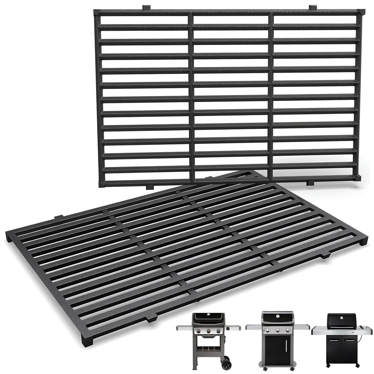 7638 Cast iron Grill Grates for Weber Spirit 300 Series (E-310/E-320/S-310/S-320), Spirit 700, Silver/Gold/Platinum B & C, Genesis 1000-5000 Gas Grills, 44.5 cm x 30.2 cm each