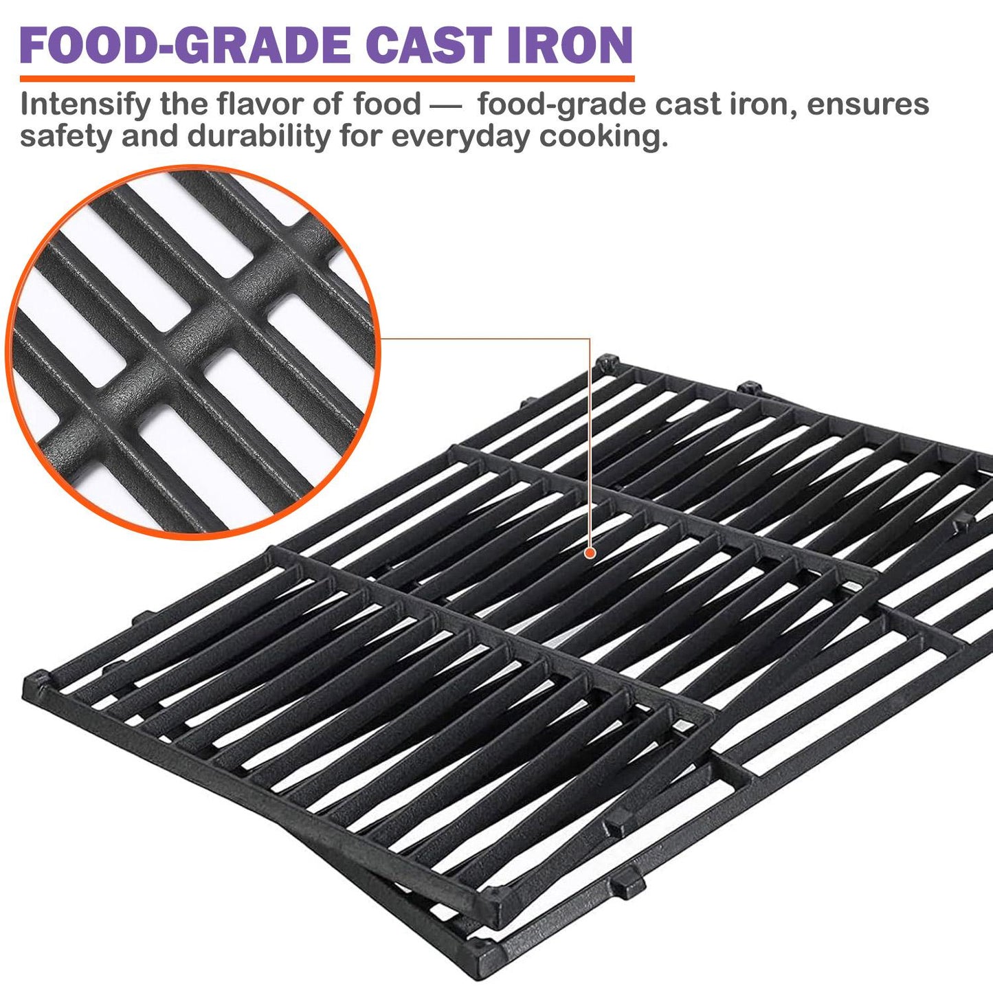 7638 Cast iron Grill Grates for Weber Spirit 300 Series (E-310/E-320/S-310/S-320), Spirit 700, Silver/Gold/Platinum B & C, Genesis 1000-5000 Gas Grills, 44.5 cm x 30.2 cm each