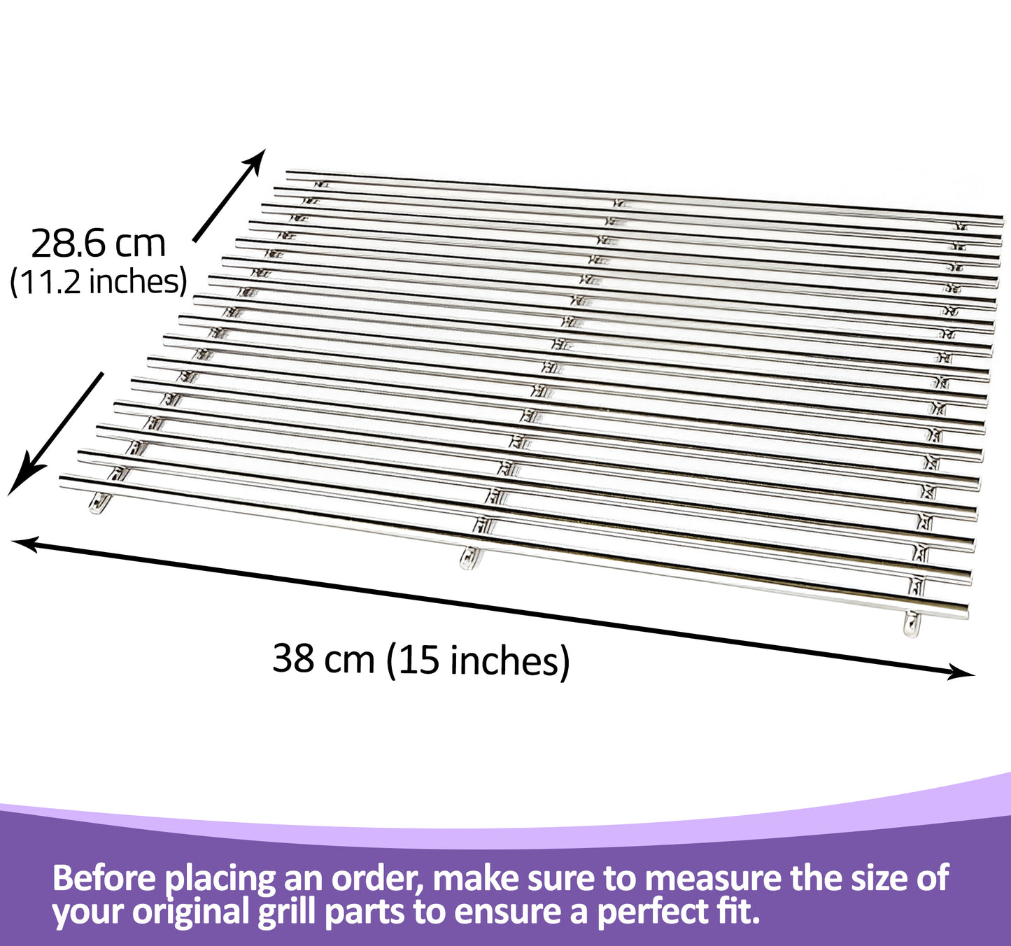 7521 / 7522, Replacement Grill Grates for Weber Spirit 200 Series (E-200, E-210, S-200, S-210), Spirit 500, Genesis Silver A & More, 38cm X 28.6 cm each, (Side-Mounted Burner Controls), Stainless Steel