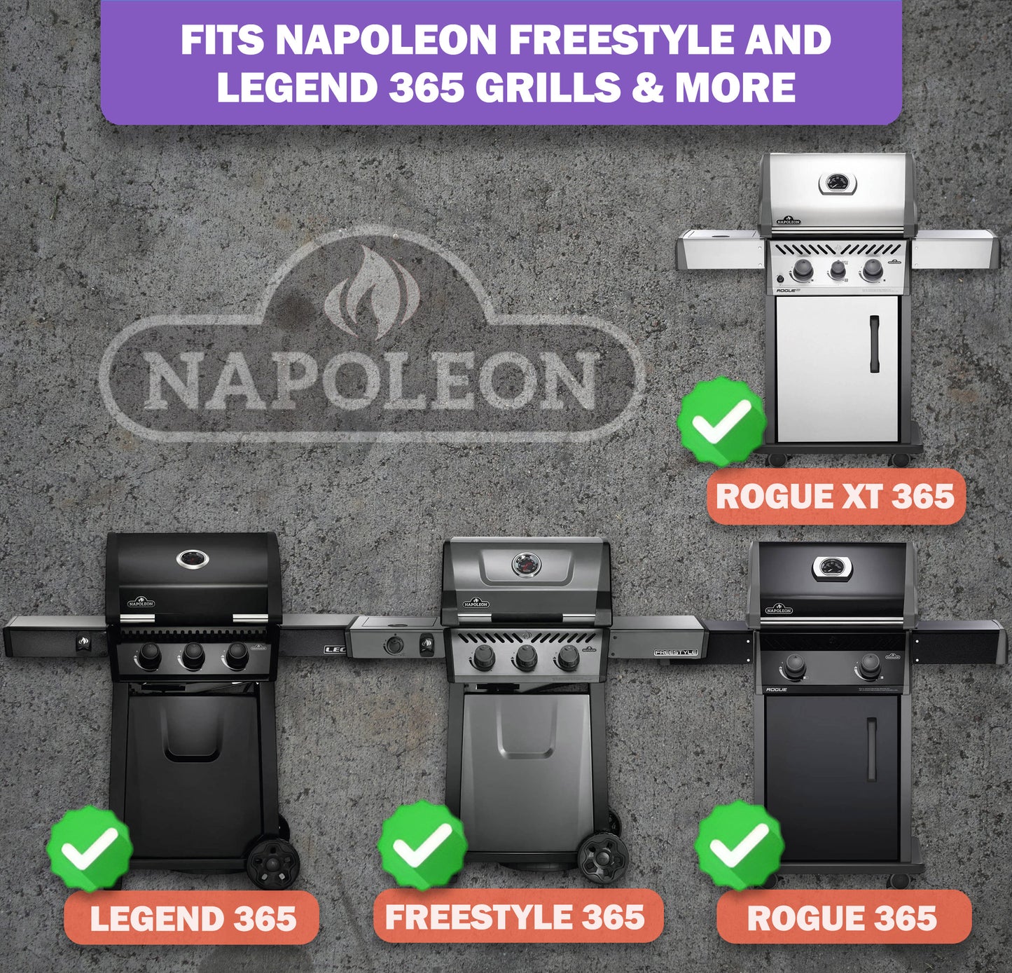 3-Pack Replacement Sear Plates for Napoleon Freestyle 365, Legend 365 & Rogue 365(XT) Grills, Stainless Steel