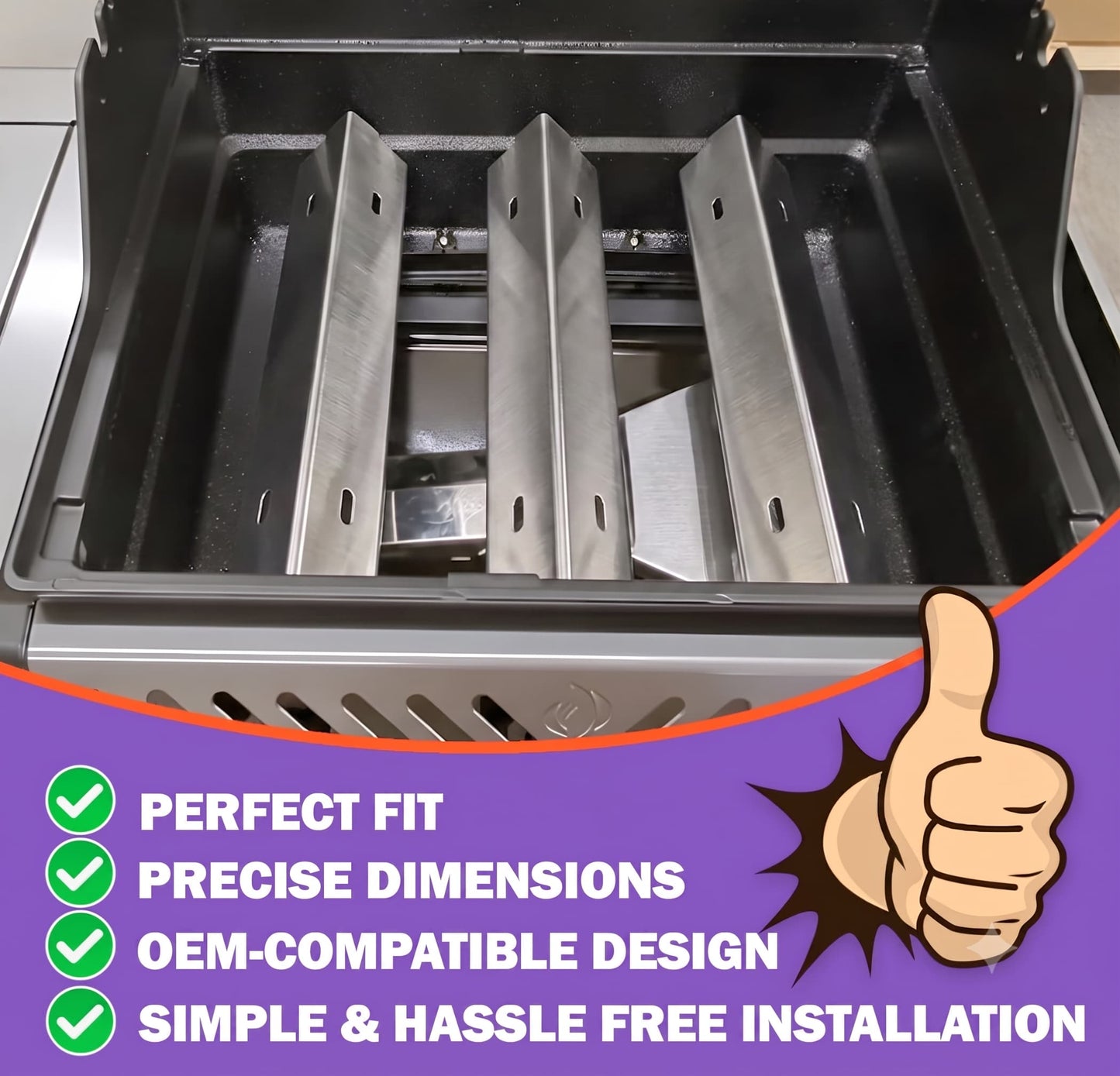 3-Pack Replacement Sear Plates for Napoleon Freestyle 365, Legend 365 & Rogue 365(XT) Grills, Stainless Steel