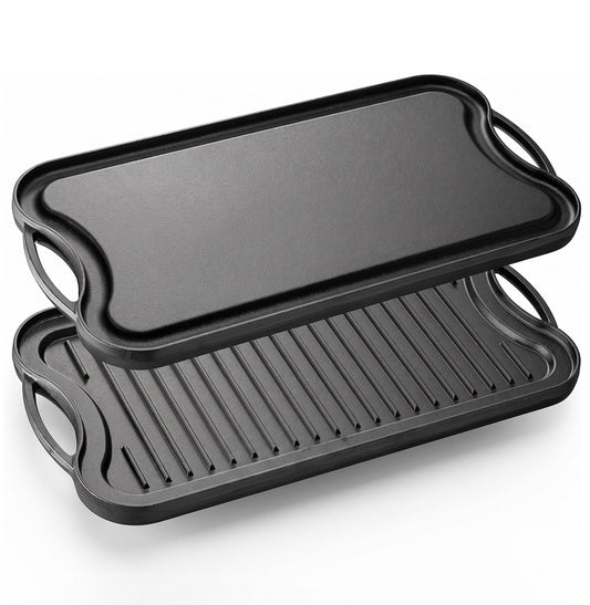 Wendbare Gusseisen-Grillplatte für Herd & Outdoor-Grill – 46cm x 25cm Beidseitige Grillfläche