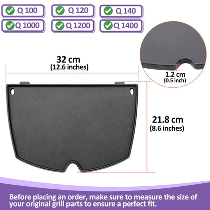 6558, 32 x 21,8 cm Gusseiserne Grillplatte für Weber Q1000, Q1200, Q1400, Q100, Q120, Q140, Serie Gasgrills, Weber Q 100/1000 Serie Grillplatte, Weber Gasgrill Zubehör