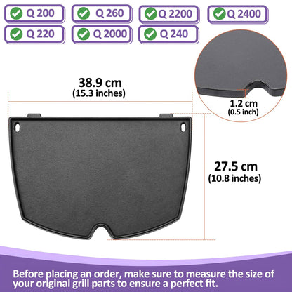 6559, 38,9 x 27,5 cm Gusseiserne Grillplatte für Weber Q200, Q220, Q240, Q260, Q2000, Q2200, Q2400 Serie Gasgrills, Weber Q 200/2000 Serie Grillplatte