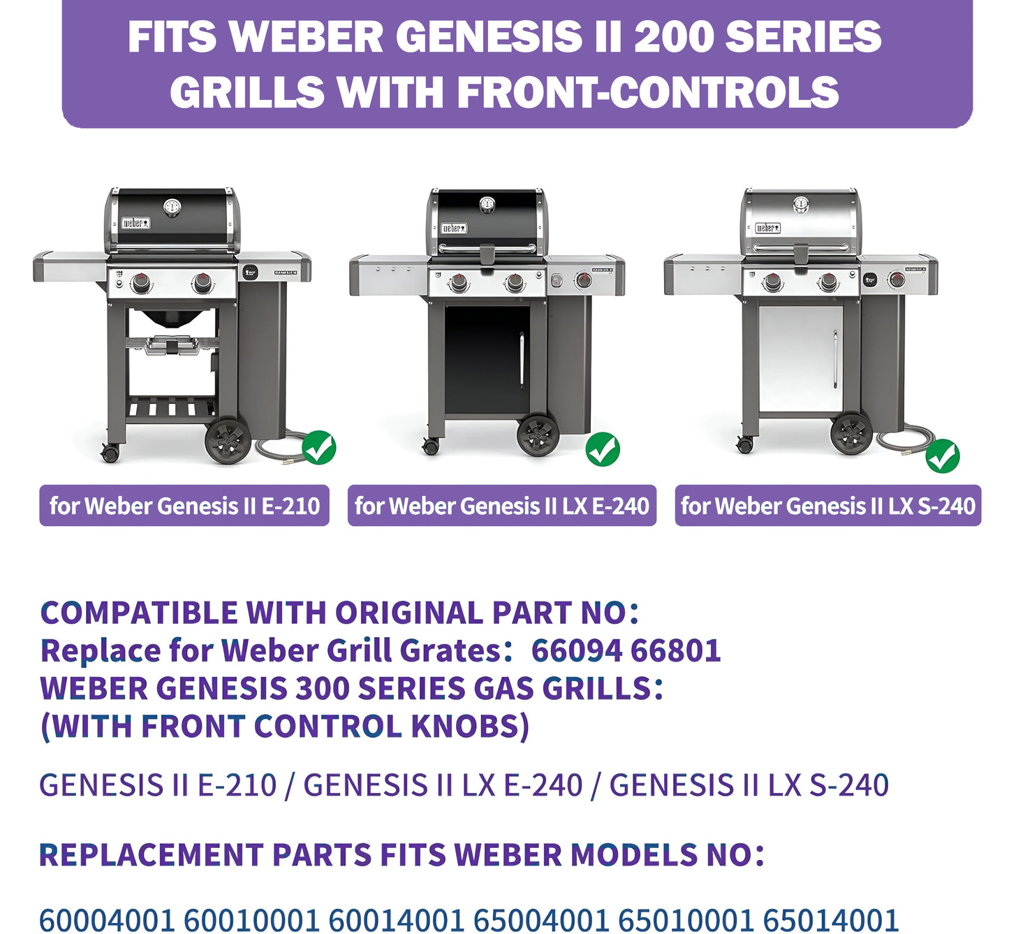 66801 / 66094 Grillroste für Weber Genesis II 200 & Genesis II LX 200 Series Grills E-210, LX S-240 & LX E-240 Gasgrills (2017 und neuer), Weber Grill Ersatzteile, Edelstahl