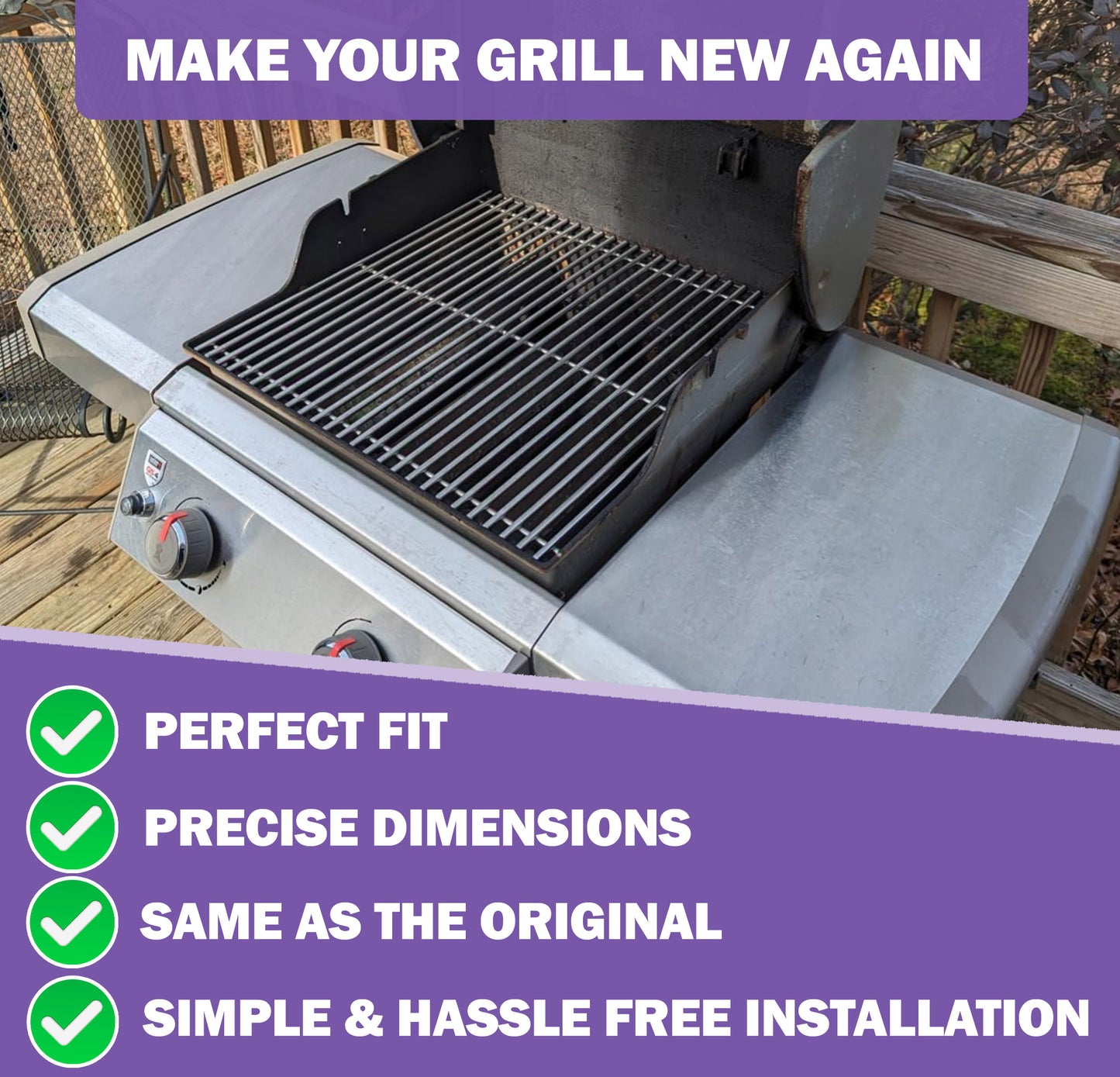 66801 / 66094 Grillroste für Weber Genesis II 200 & Genesis II LX 200 Series Grills E-210, LX S-240 & LX E-240 Gasgrills (2017 und neuer), Weber Grill Ersatzteile, Edelstahl