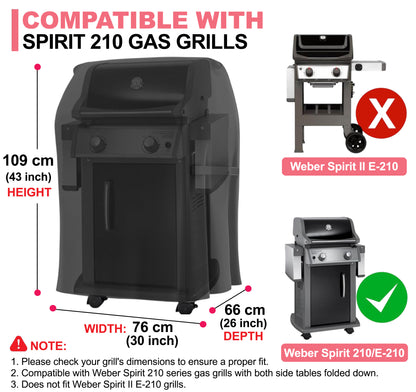 7105 Weber Grillabdeckung für Spirit 200 Serie mit klappbaren Seitenablagen, 600D Oxford-Gewebe, strapazierfähig & wasserdicht, PU-Abdeckung für Weber Spirit E-210 (76 L x 66 B x 109 H cm)