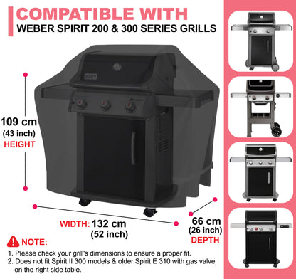 7106 BBQ Grill Cover for Weber Spirit 200, Spirit 300, Spirit II 200, Genesis Silver A/B & More, 600D Oxford Fabric, Heavy Duty & Waterproof, PU Cover for Weber E310, E315, E330 Gas Grills (132 L x 66 W x 109 H cm)