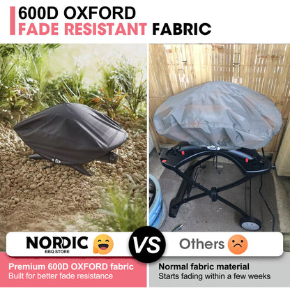 7117 Weber Grillabdeckung für Q100/Q120/Q1000/Q1200/Q1400 Grills, 600D Oxford-Gewebe, Schwerlast & Wasserdicht, PU-Abdeckung für Weber Q100 und Q1000 Serie Gasgrills (71 L x 43,2 B x 35,6 H cm)