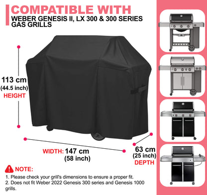 7130 Weber Grillabdeckung für Genesis II 300, Genesis 300 & Genesis LX 300 Grills, 600D Oxford-Gewebe, Strapazierfähig & Wasserdicht, PU-Abdeckung für Weber Genesis E-330, E-310, S-310, S-330, S-335, S-340 (147 L x 63 B x 113 H cm)