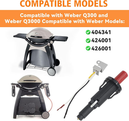 60092 Grill Push Button Igniter Kit for Weber Q300 Q3000 Series Gas Grills Grill Ignition Replacement for Weber 424001 426001(2006) 586002 57060001 57067001