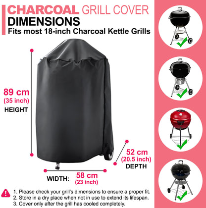 7175 BBQ Grill Cover for 18 Inch Charcoal Kettle Grill, 600D Oxford Fabric, Heavy Duty & Waterproof, PU Cover for Charcoal Grill (58 L x 52 W x 89 H cm)