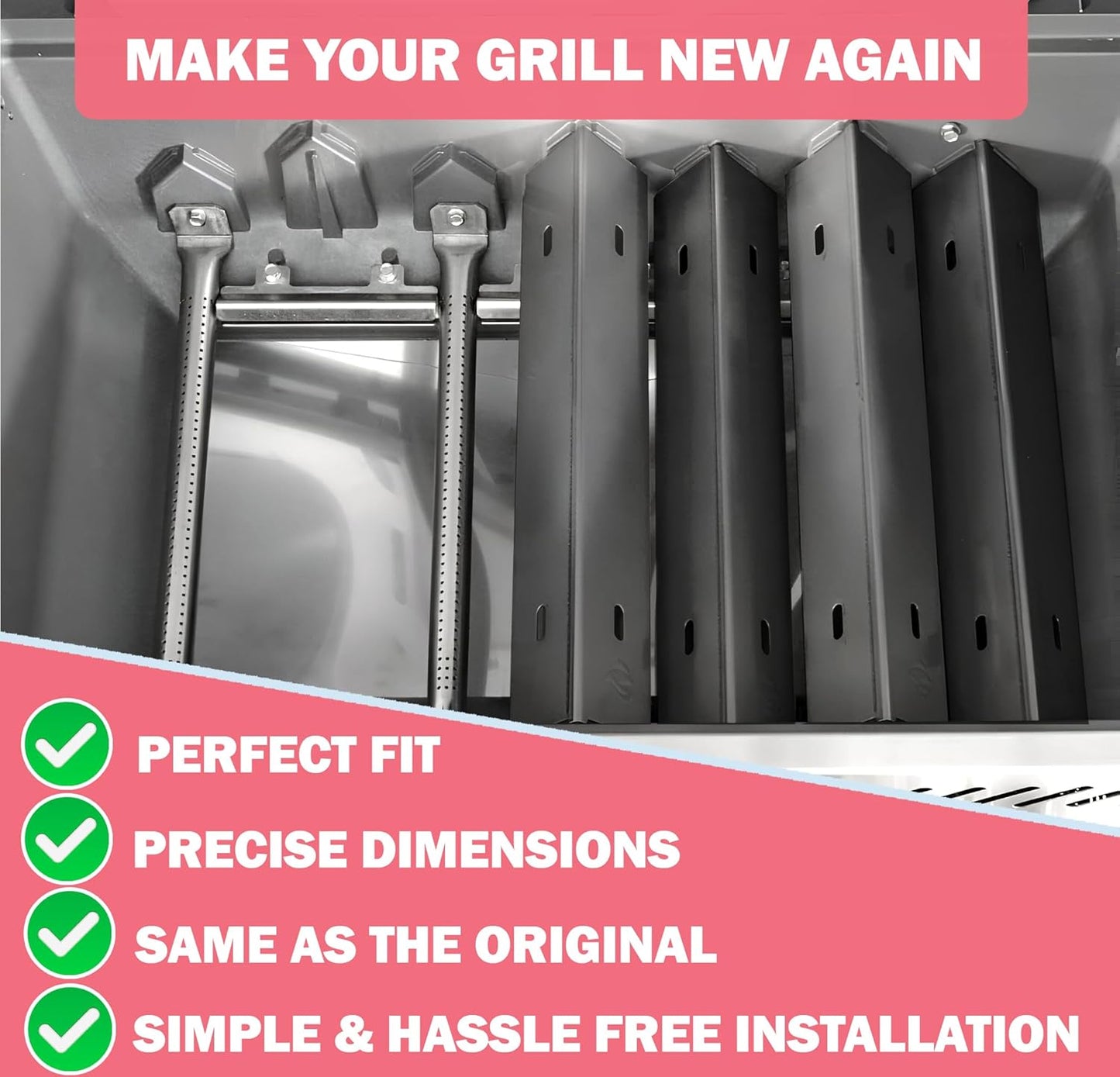 Sear Plates & Adjustable Burners Set for NAPOLEON P500RSIBPSS-3 Prestige 500 4-Burner Liquid Propane Infrared Gas Grill, Enameled Steel