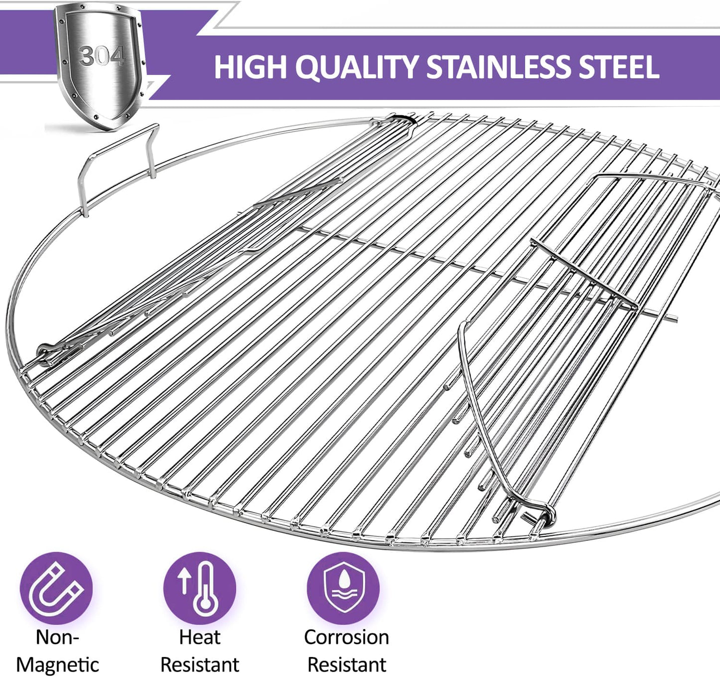 7436 Grillrost (mit Scharnier) für Weber One-Touch, Performer und Bar-B-Kettle Serie Kohlegrills, 54,6 cm, Edelstahl