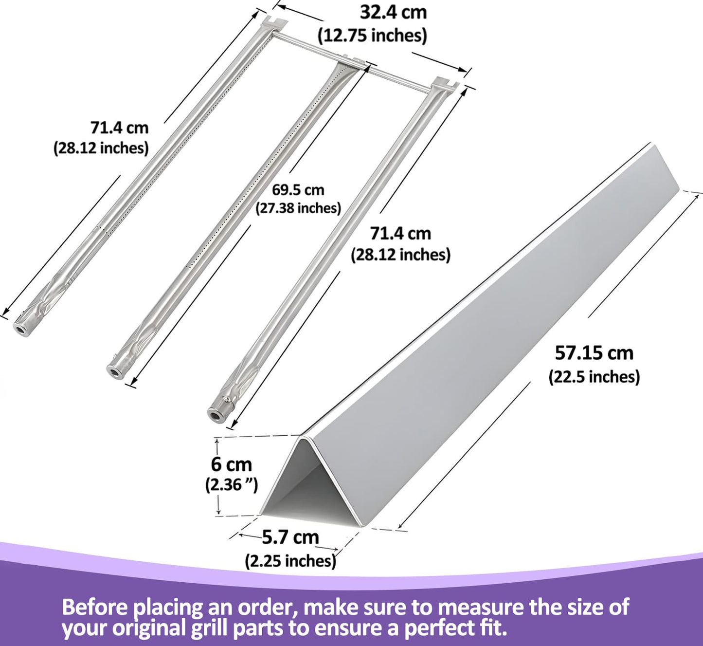 7536 Flavorizer Bars & 7508 Burners Replacement Set for Weber Spirit E-310/E-320 and Genesis Silver Gold Platinum B/C Gas Grills