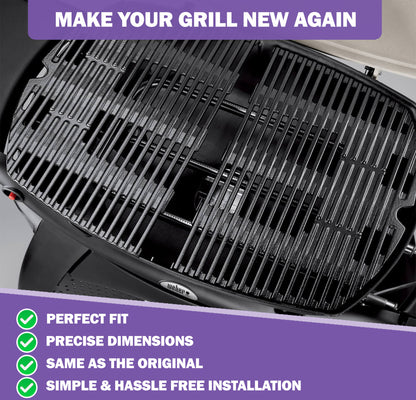 7646 7584 Gusseiserne Grillroste für Weber Q300, Q320, Q3000, Q3100, Q3200 Serie Gasgrills, Weber Q 300/3000 Serie Grillroste