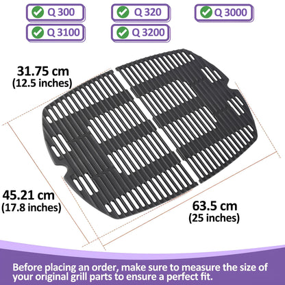 7646 7584 Gusseiserne Grillroste für Weber Q300, Q320, Q3000, Q3100, Q3200 Serie Gasgrills, Weber Q 300/3000 Serie Grillroste