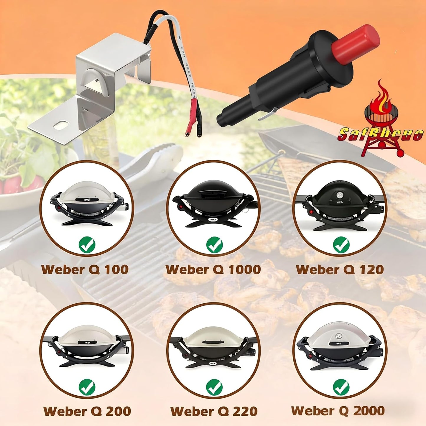 80462 Grill Igniter Replacement for Weber Q1000/Q2000 Grill Accessories Replacement Parts,for Weber Q100 Q200 Gas Grill Ignitor for Weber 386001 386002 566001 Grill Parts, Ignition Button