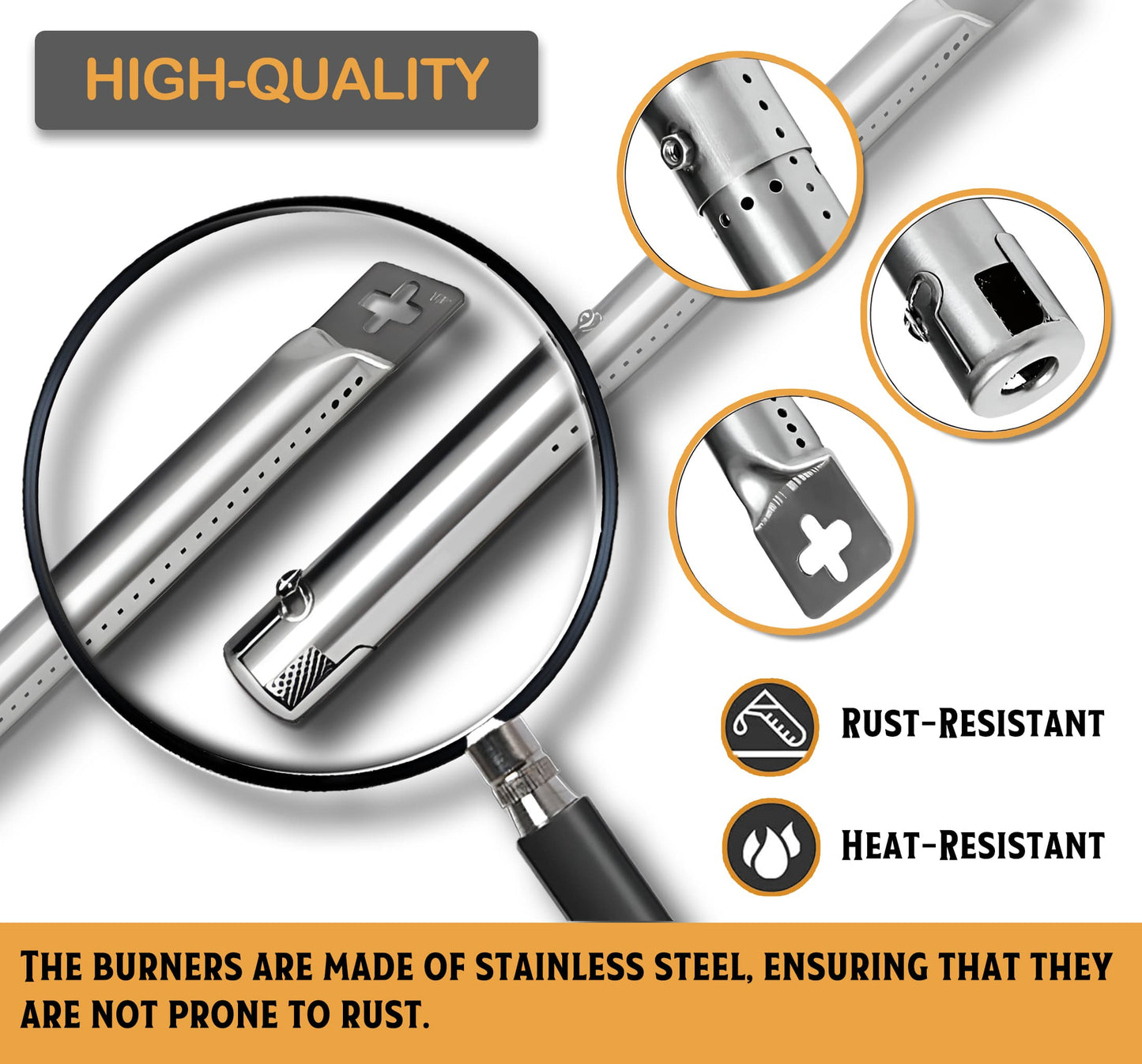 Set of 5 Adjustable Length BBQ Gas Grill Parts Replacement Stainless Steel Tube Burners (2.54cm diameter) for Gas Grill Models from Charbroil, Nexgrill and most other manufacturers
