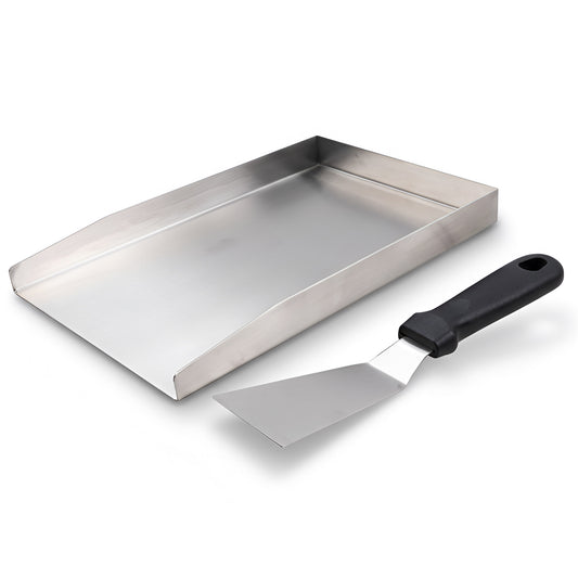 30 × 20 cm Stainless Steel BBQ Griddle Plate / Plancha – Universal Grill Griddle Accessory with Spatula