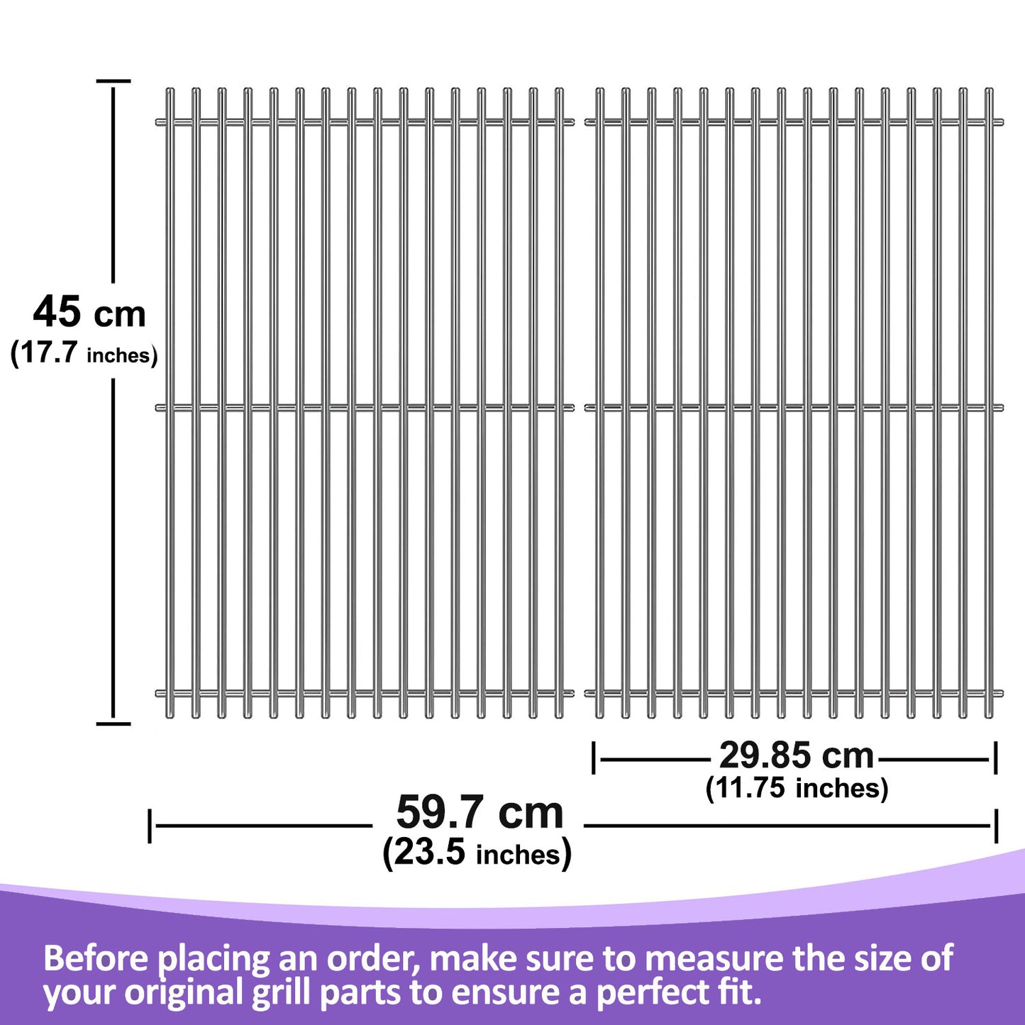 Grill Grates for Napoleon Rogue 425 (PRO / XT / Phantom SE), Freestyle 425, & Legend 425 Series – Stainless Steel, 2-Pack
