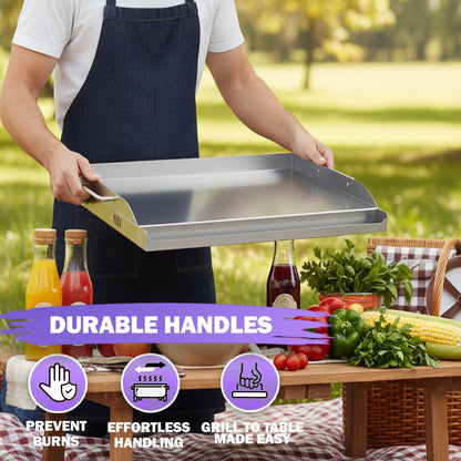 43 × 33 cm Stainless Steel BBQ Griddle Plate / Plancha – Universal Grill Griddle Accessory