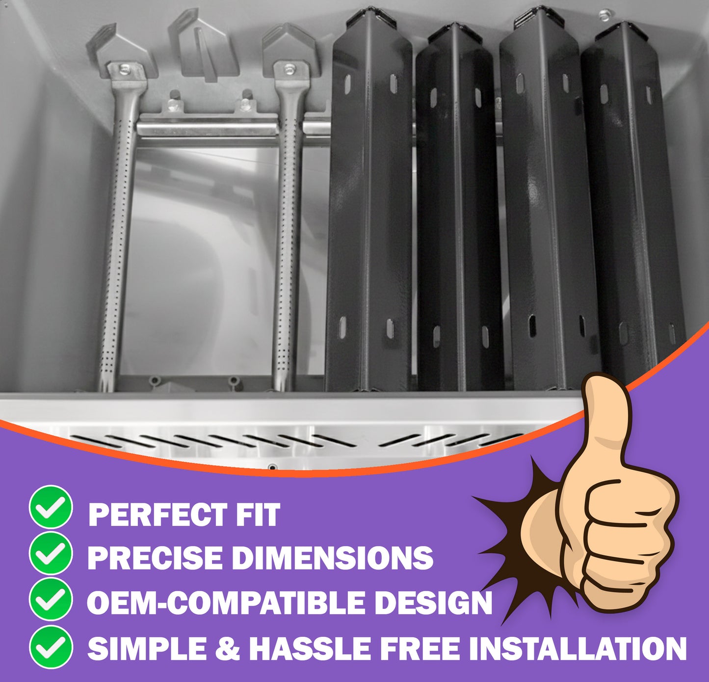 Ersatz Grillteile für Napoleon Rogue 525, Prestige PRO 500 & Prestige 500 – Porzellanemaillierte Flammenverteiler & Edelstahl Grill Brenner Set