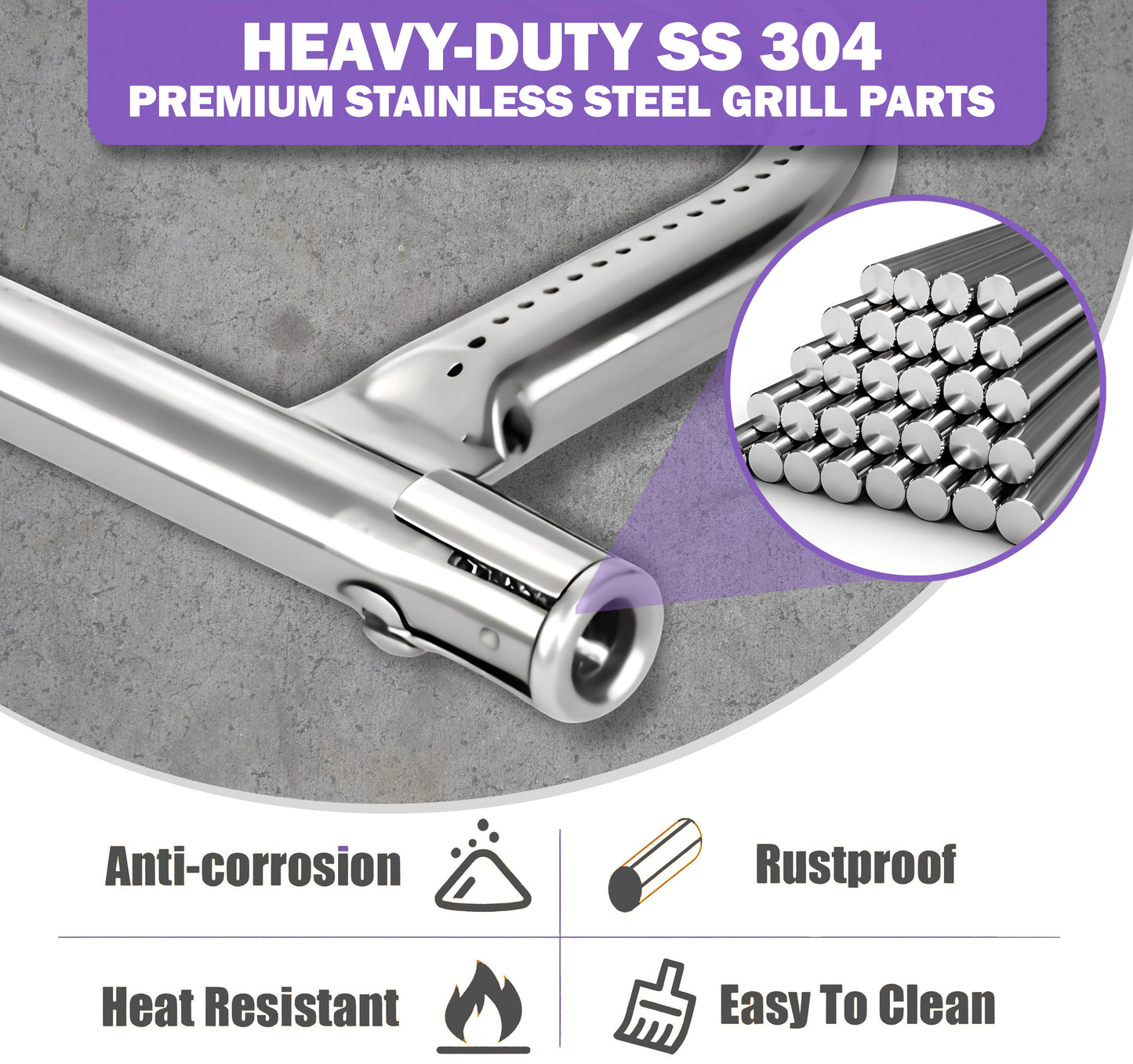 Stainless Steel Burners for Napoleon TravelQ 285 Series Grills (PRO285, TQ285X), 2-Pack