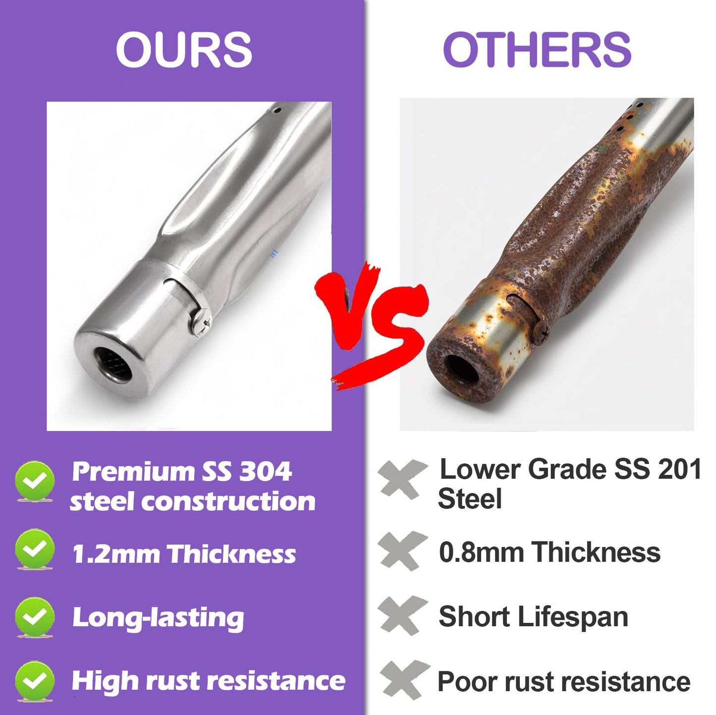 3er-Set Ersatz Grill Brenner für NAPOLEON Freestyle 365, Legend 365 & Rogue 425 Serie Grills, aus Edelstahl