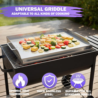 58 × 40 cm Stainless Steel BBQ Griddle Plate / Plancha – Universal Grill Griddle Accessory