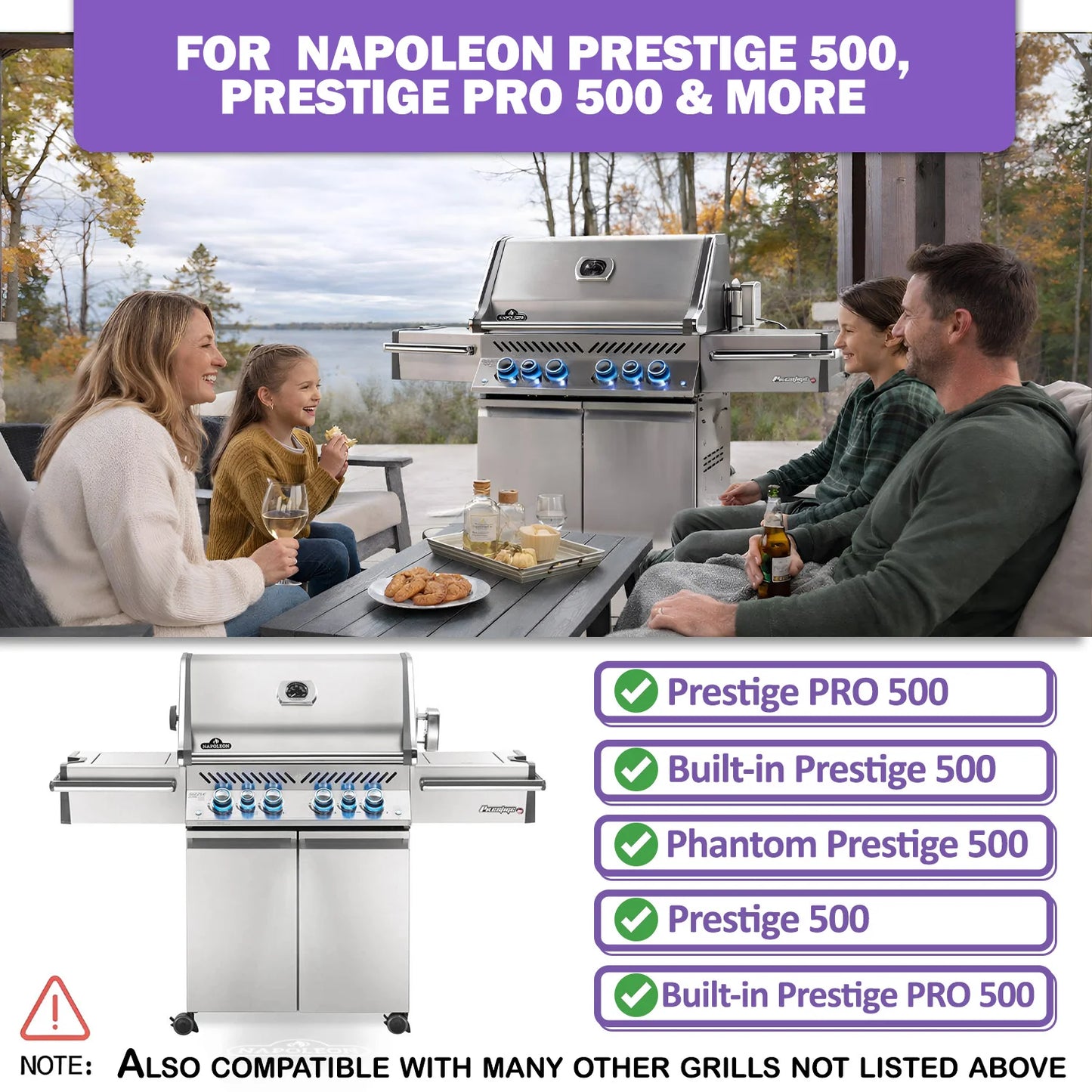 Replacement Grill Grates for Napoleon Prestige 500 & Prestige PRO 500 – Cast Iron, 2-Pack