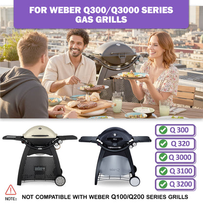 Replacement Parts Set for Weber Q300, Q320, Q3000, Q3100, Q3200 Series (Pre-2023) – Cast Iron Grill Grate, Grill Griddle & Stainless Steel Burners (Replaces Weber 7646, 6506, 65032)