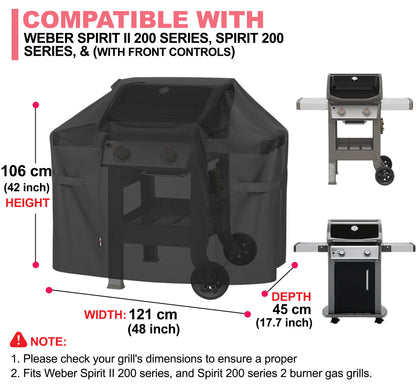 7138 BBQ Grill Cover for Weber Spirit II 200, Spirit 200 Series Grills, 600D Oxford Fabric, Heavy Duty & Waterproof, PU Cover for Weber Spirit I & II E-210, S-210 (121 L x 45 W x 106 H cm)
