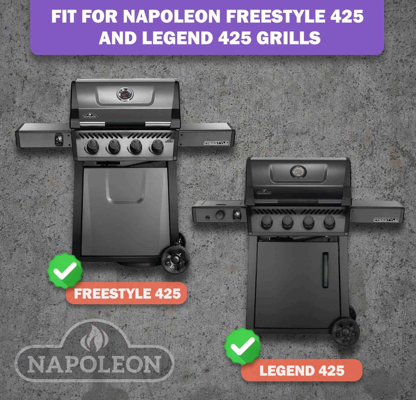 Replacement Grill Parts for Napoleon Freestyle 425 & Legend 425 – Porcelain Sear Plates & Stainless Steel Burners, 4-Pack