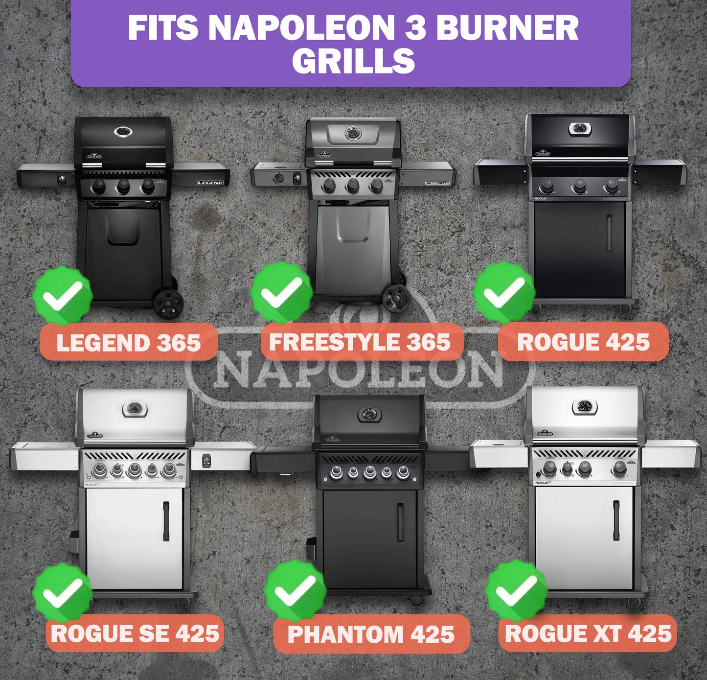 3er-Set Ersatz Grill Brenner für NAPOLEON Freestyle 365, Legend 365 & Rogue 425 Serie Grills, aus Edelstahl