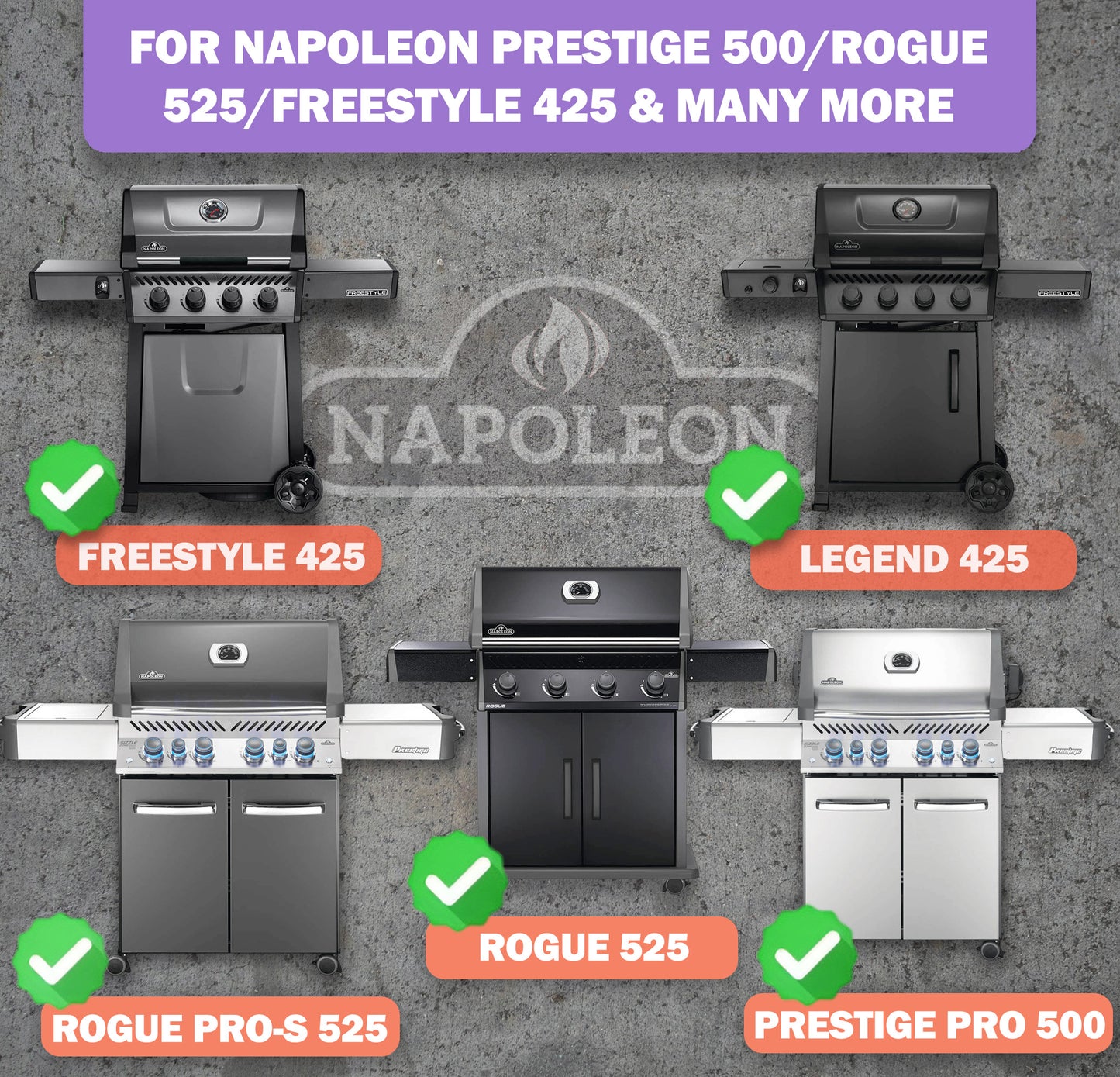 4er-Set Ersatz Flammenschutzeinsätze für Napoleon Freestyle 425 & Legend 425 Grills, porzellanemaillierter Stahl