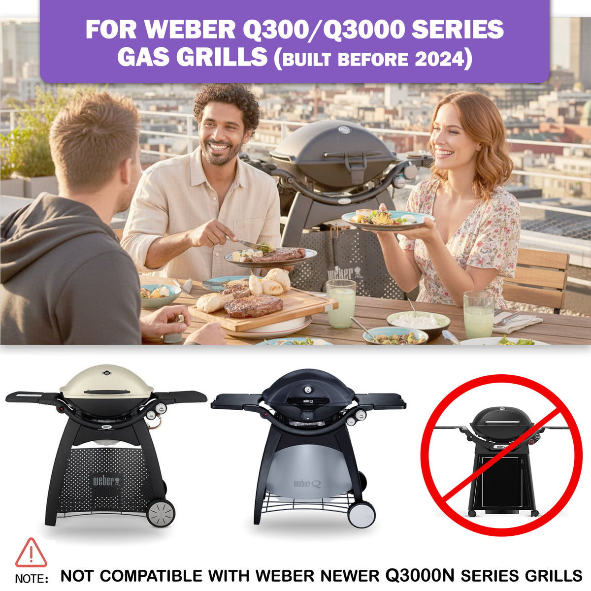 Replacement Cast Iron Grill Grate & Grill Griddle Set for Weber Q300, Q320, Q3000, Q3100, Q3200 Series (Pre-2023) –  Replaces Weber 7646, 6506