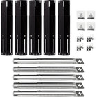 Set of 5 Adjustable Porcelain Steel Burner Covers / Flavorizer Bars, and Stainless-Steel Burners (2.54 cm Diameter) for BBQ Gas Grills, Universal-Fit Parts