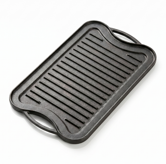 Reversible Cast Iron Griddle for Indoor Stovetop & Outdoor Grill – 46cm x 25cm Dual-Sided Surface